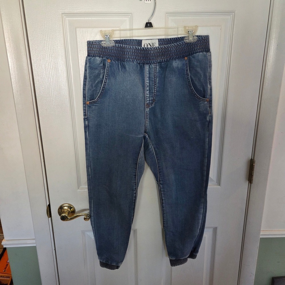 One by One Teaspoon Falcons Cropped Low Elastic Waist Drop Rise Sport Jeans Blue